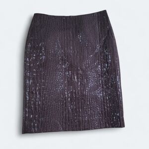 Leslie Stuart Brown Skirt Size 4 Textured Croc Embossed With Sheen Dressy
